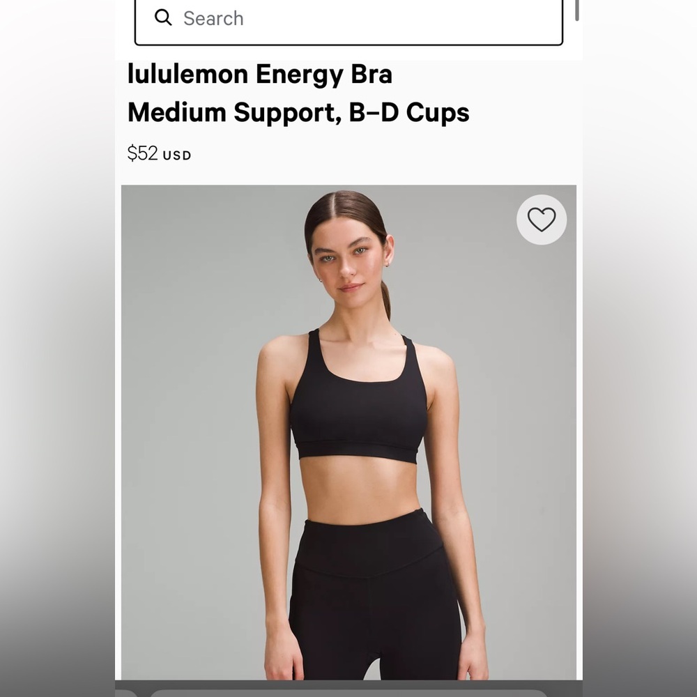 Lululemon black Energy Bra size 6